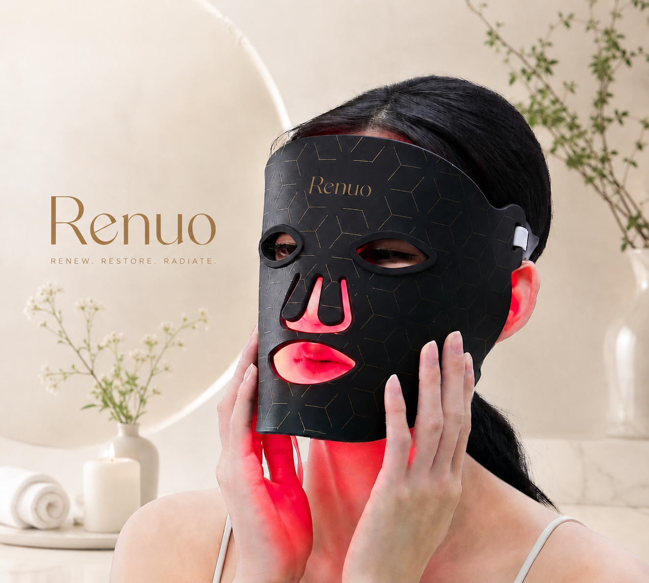 Renuo Pro Red Light Therapy Mask — LED face mask for at-home red, infrared and blue light therapy