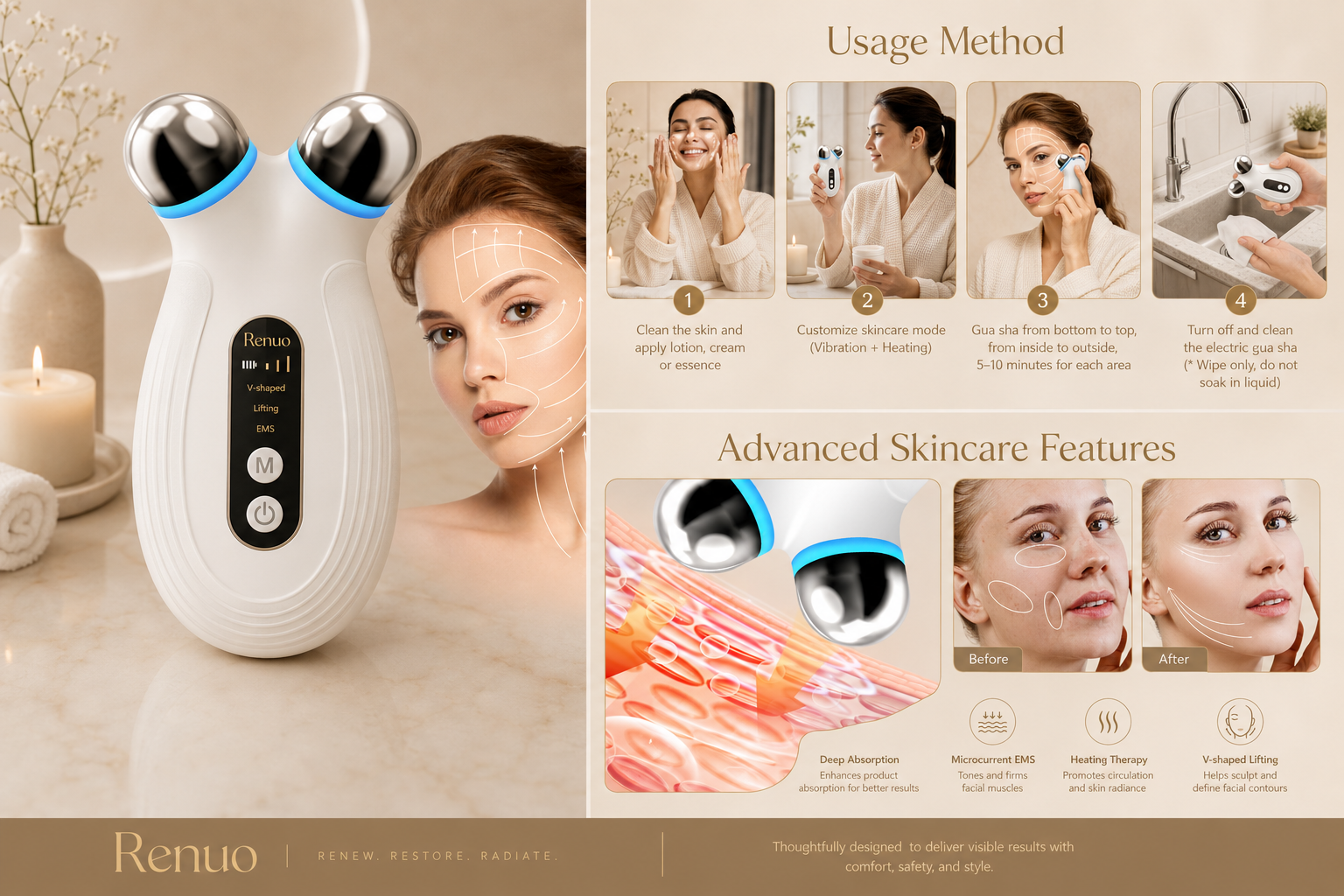 Renuo Sculpt Microcurrent Face & Neck Device — product detail view